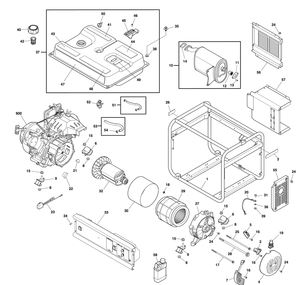 Main Unit Diagram and Parts List for 030756-00  Briggs and Stratton Generator